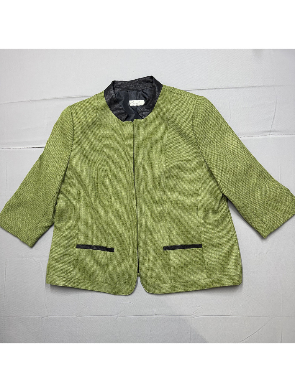 Kim Rogers Womens Blazer Jacket Petite XL Green Black Textured Tweed Business